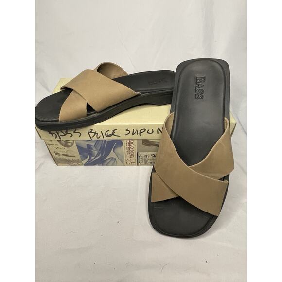 G. H. Bass Leather Sandals Slides Women’s Size 8.5M Brown Taupe Comfort NEW - Picture 1 of 11